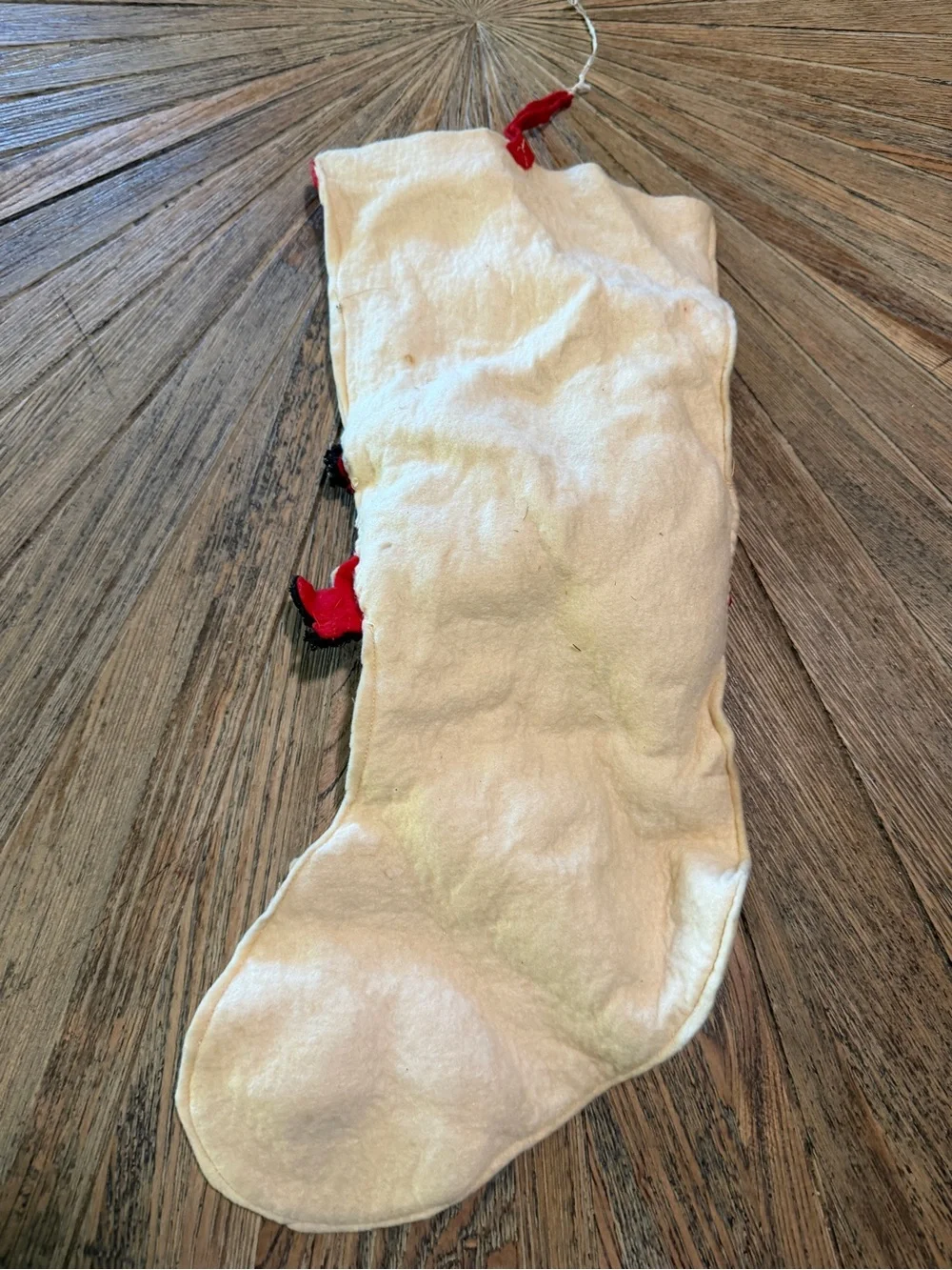 1950s Handmade Felt Sequin Santa Christmas Stocking 3D Padded Folk Art MCM